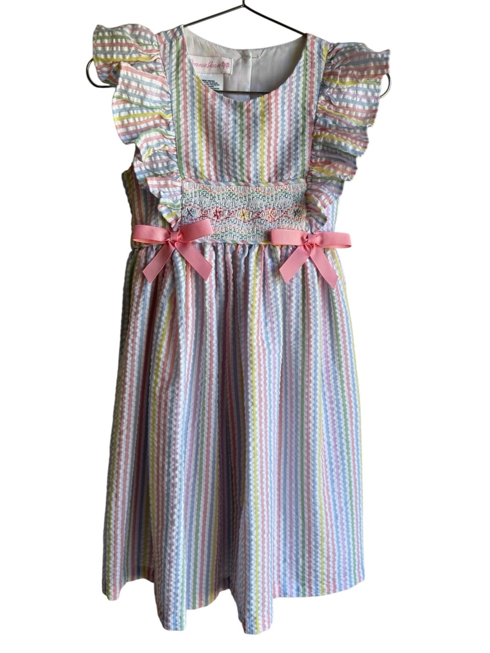 Bonnie Jean Pastel Striped Dress Girls Size 5 White Rainbow Easter Formal Church
